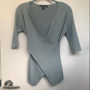 Dusty Blue Ribbed Wrap Top